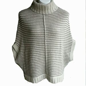 New Scotland Cashmere Chunky Sweater/Poncho Tan Beige Striped Size Large